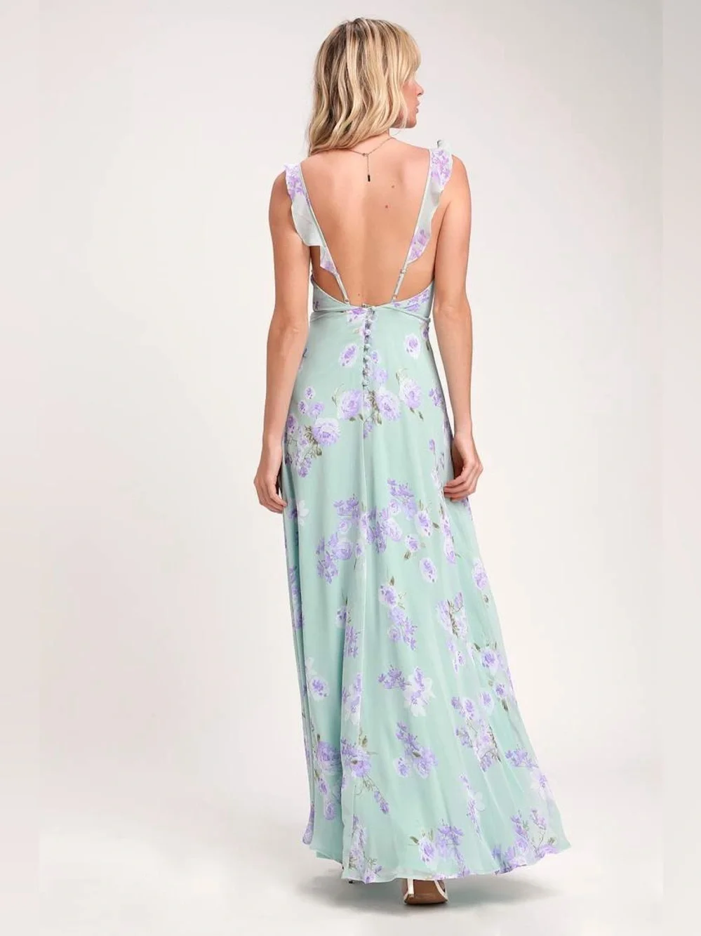 Lulus Meteoric Rise Sage Green Floral Print Maxi Dress Small